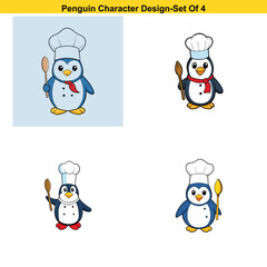 set of funny cartoon penguin