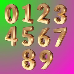 golden numbers 3d set of green and pink background , gold numbers set on gray background, gold numbers set, 3d gold numbers, Vector golden numbers. Set of gold numbers