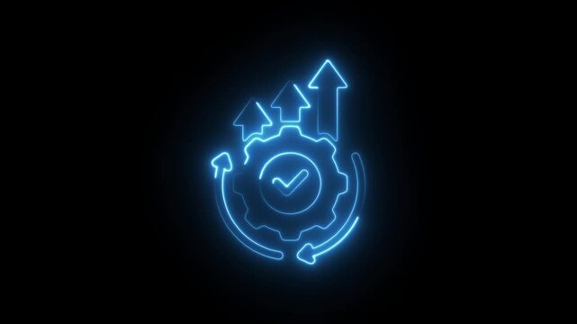 Glowing neon continuous improvement  icon isolated on black background. HD Video motion graphic animation