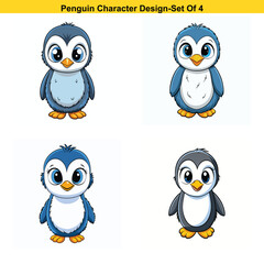 set of funny cartoon penguin