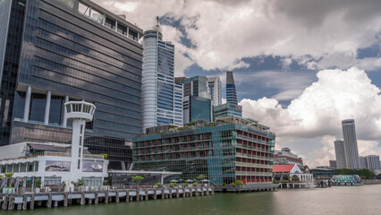Business Financial Downtown City and Skyscrapers Tower Building at Marina Bay timelapse hyperlapse, Singapore,
