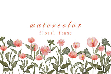 Colorful spring background with red and soft pink watercolor flowers