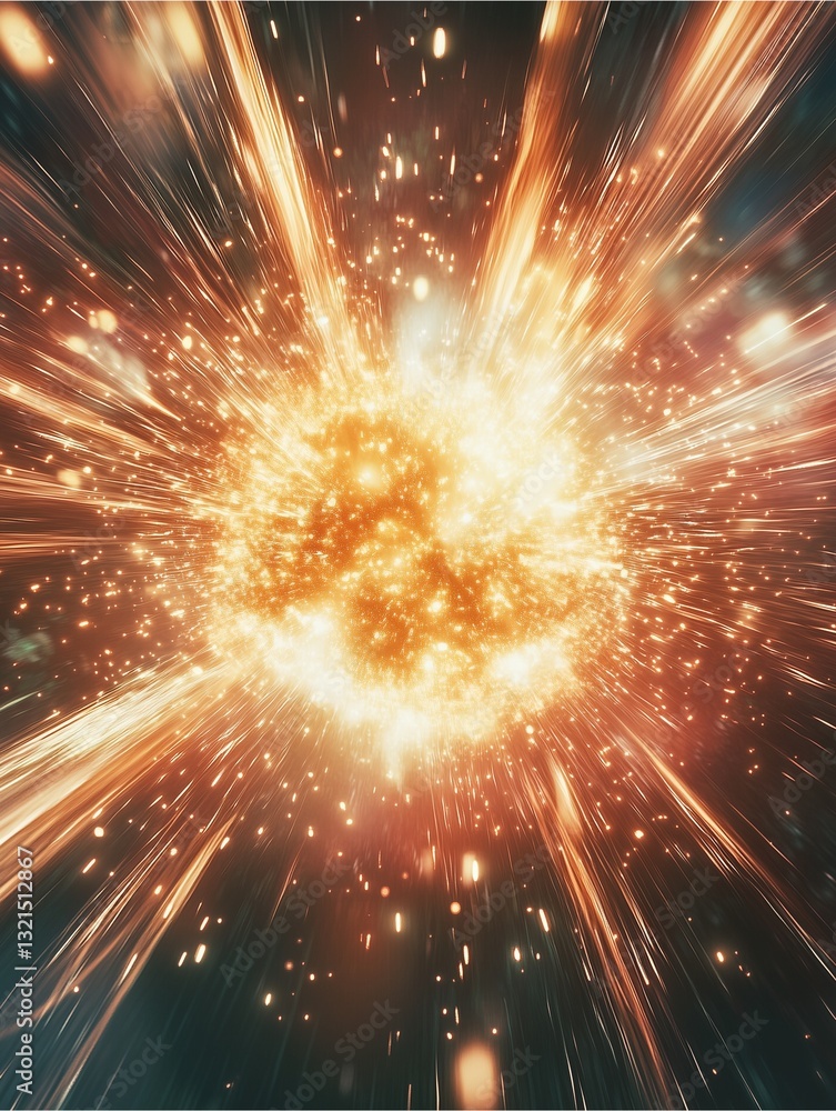 Poster explosion of energy: a vibrant, dynamic explosion of energy bursts forth, radiating light and power,