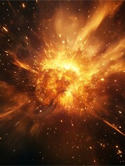 Obraz premium Celestial Inferno: A breathtaking display of cosmic energy, a vibrant explosion of radiant light and fiery particles that captures the raw power and beauty of the cosmos.