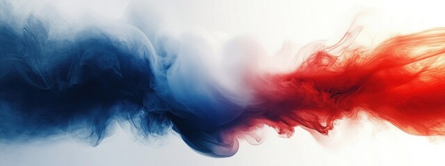 Dynamic Abstract Artwork with Red White Blue Geometric Stripes and Ethereal Smoke