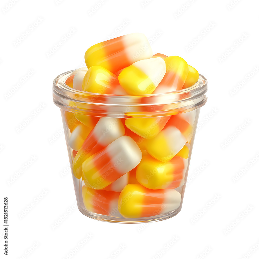 Aufkleber 3d rendering of vibrant orange yellow and white layered halloween candy corn treats displayed in a t