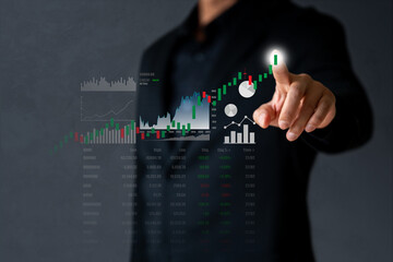 Business man with floating icon show uptrend of investment stock