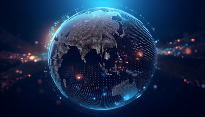 digital world map with binary code for security