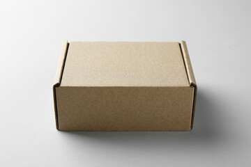 One blank cardboard box on white background. Mockup for design