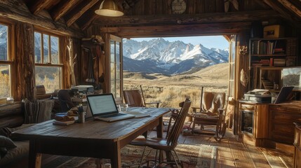 Fototapeta premium Mountain Cabin Workspace