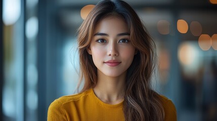 Fototapeta premium Professional Woman Portrait in Modern Office Setting: Confident and Engaging