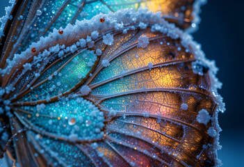 A Frozen Butterfly Wing Under Extreme Magnification, Reflecting Light in Brilliant And Vibrant Colors, Natural Patterns Of Butterfly Wing, 