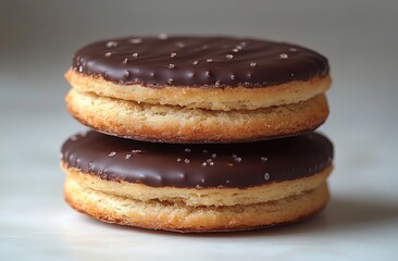 Close-up of Chocolate and Plain Biscuits on White Background