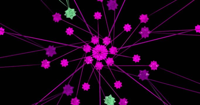 3d render animation of symmetrical multicolor basic polychora shape with struts bloom movement, (looping) in the end animation is transform like the beginning form