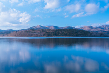 山中湖と富士山の夕日