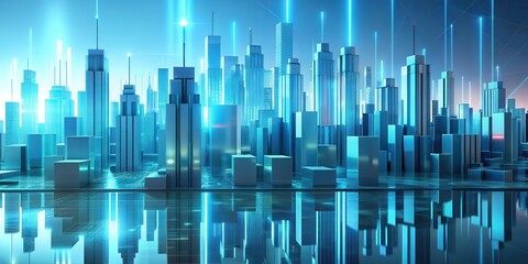 A futuristic cityscape with a light blue corporate abstract background and a mesmerizing looping animated gradient of geometric shapes , gradient, abstract