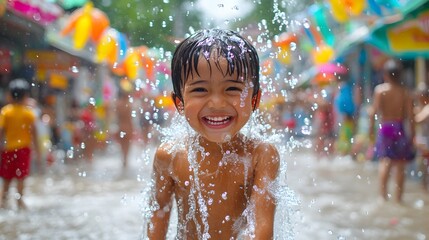 Obraz premium Experience the joyful water battles of Songkran Festival in Thailand where tradition meets excitement in one of the worlds largest and most colorful celebrations