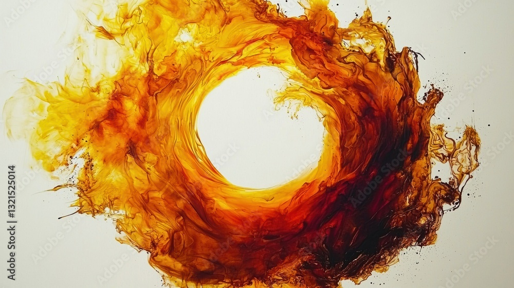 Poster bright and soft abstract swirls of yellow, orange, and purple streaks creating dynamic circular form