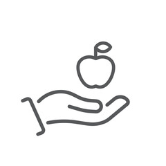 Apple in hand icon. Hand holding an apple. 