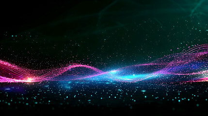 A Wavy Flow Of Pink And Blue Digital Particles Against A Dark Background With A Glowing Effect