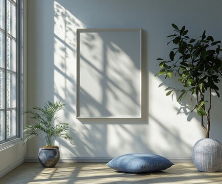 Minimalistic White Picture Frame Mockup on Plain Wall 30x40 cm 18x24 empty poster frame 3D rendering