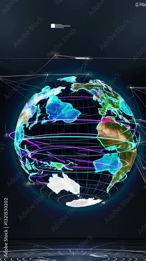 Aufkleber holographic earth rotation with vibrant global data connections and network flow dynamics