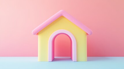 Vibrant 3D Playhouse Icon in Pastel Colors with Soft Design