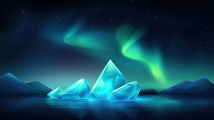 A blue ice block with a green aurora above it