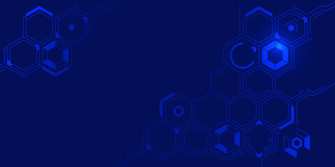 Abstract hexagons background with lines and dots. Design for science, or technology. Copy space