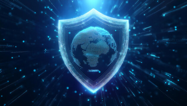 digital world map with binary code for security