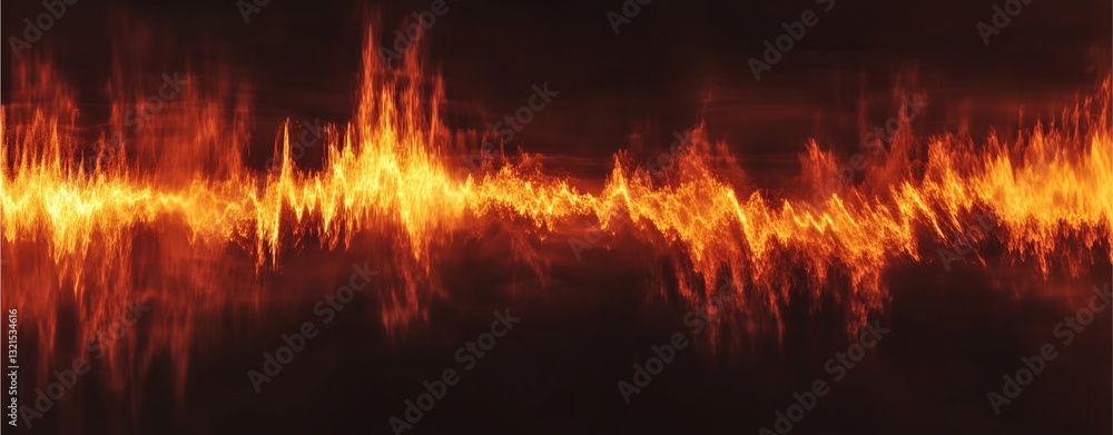 Poster fire wave: dynamic visualization of a fiery energy wave. bold orange and yellow flames undulate with