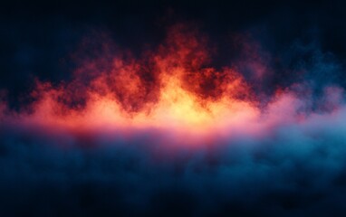 Fototapeta premium Dramatic fiery cloudscape, dark atmospheric backdrop, glowing orange fire, possible use as product showcase