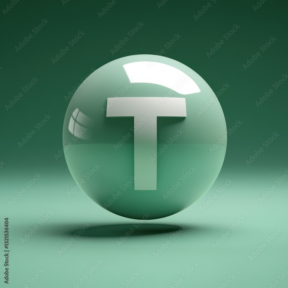 Poster minimalistic logo design with hovering sphere and bold t symbol in modern graphic art style