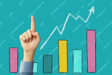 Child Hand Pointing Upward with Growing Bar Graph Image of Academic Improvement