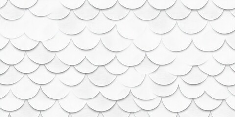 White seamless pattern of overlapping semicircles, resembling fish scales or roof tiles.