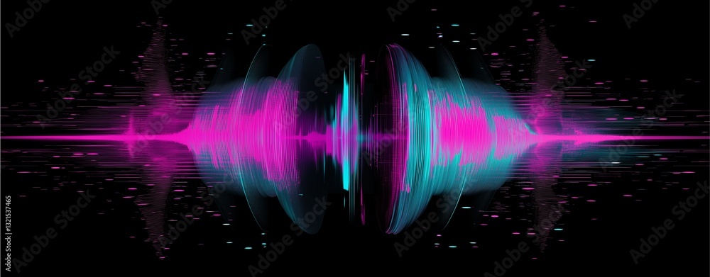 Poster sound wave symphony: an artistic interpretation of a sound wave, pulsating with vibrant colors, embo