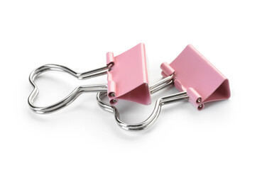 Heart shaped binder clips isolated on white
