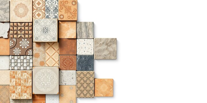 Geometric Patterned Tiles Isolated Against a Blank Background