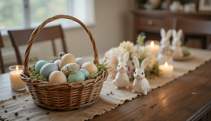 Obraz premium Easter still life with candles and decorated eggs