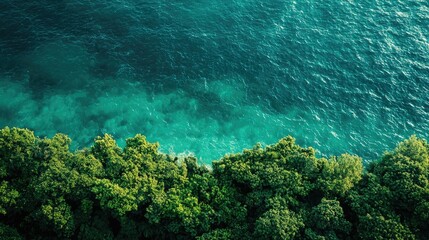 Naklejka premium A vibrant green-to-blue gradient background resembling the ocean and forest. 