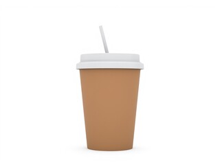 3D Rendering of cpffee disposable cup with straws. Isolated on white background