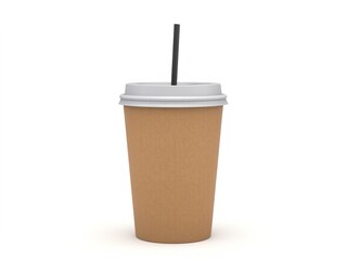 3D Rendering of cpffee disposable cup with straws. Isolated on white background