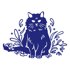 spooky fluffy cat with flowers.