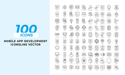 Mobile App Development Icons Set Layout Vector Template. Vector illustration in line style of icons	