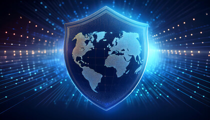 digital world map with binary code for security