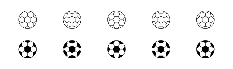 Football ball icon. Set of soccer balls in line and glyph