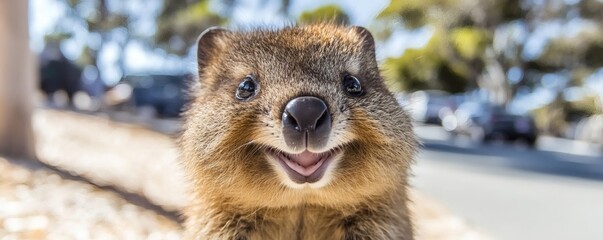 Fototapeta premium A close up view of a smiling small fluffy animal