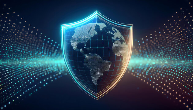 digital world map with binary code for security