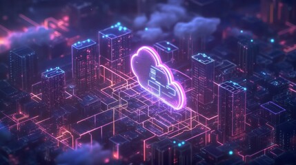 Digital Cloud Over Cityscape
