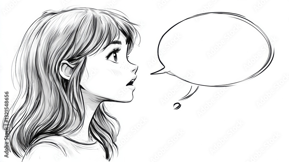 Poster simple cartoon drawing of a person having a conversation with a speech bubble for dialogue or though
